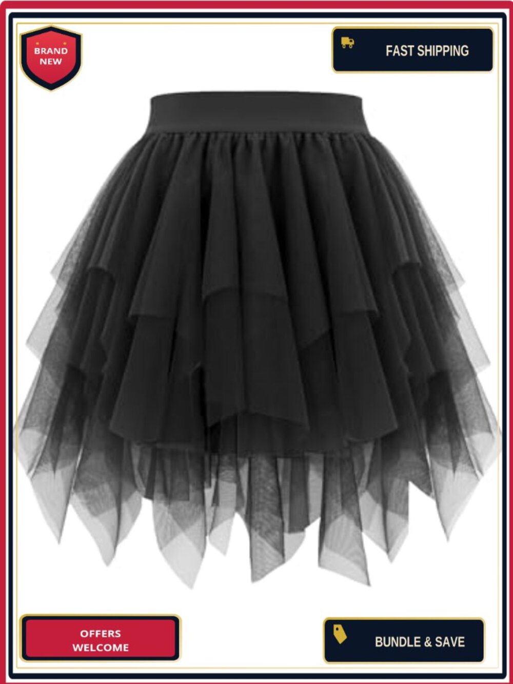 Womens Tulle Skirt Layered Fairy Irregular Tutu High Waist A-Line Mini